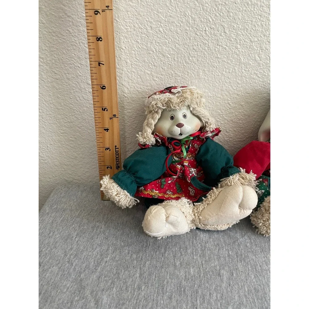 VTG House of Lloyd Hip & Hop Christmas Plush Bunny Pair Green Red 542064 Good